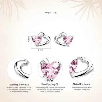 WOSTU pravi srebra 925 dvostruki oblik srca pink CZ romantične naušnice za žene svadbeni nakit poklon DXE090