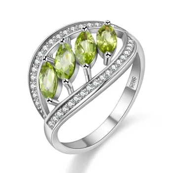 Almei prirodni zeleni peridot srebra 925 lišća prsten za žene prsten sa kamenom svadbeni nakit baršun poklon kutija FJ110