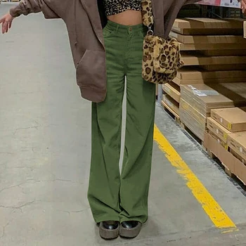 90-ih godina indie ulica odjeća samt hlače stare teen klizačica djevojka stil široke hlače moda visokim Strukom smeđe hlače y2k