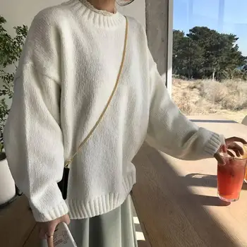 Jesen i zima puna boja pulover okrugli izrez džemper žene korejski slobodan s dugim rukavima baza kratak džemper pletene top