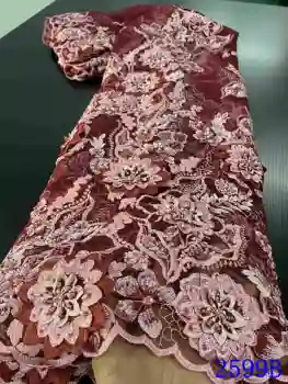 Nigerijski vezene čipke, perli tkiva ručni rad 2020 visokokvalitetna Afrička cvjetne čipke tkanina vjenčanje francuski čipke i tila materijal za haljine YA2599B