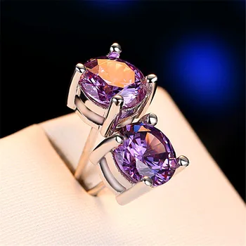 Luksuzni ženski 8 mm cijele violet ametist je kamen naušnice srebra Vjenčanje naušnice za žene stare dvostruke naušnice