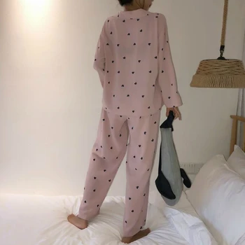 Žene пижамные setovi plus veličina 3XL pamuk, dugi rukav majice i hlače srce trokut ispis meke ženske čipke slobodno vrijeme prekrasan pidžama