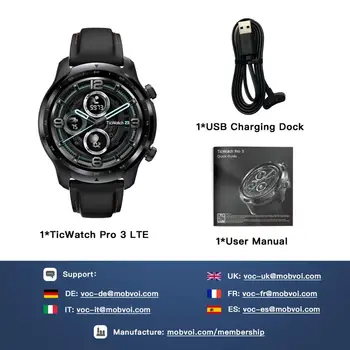 TicWatch Pro 3 LTE Wear OS Smartwatch Vodafone DE/UK Muški sportski sat Snapdragon Wear 4100 8GB ROM-3~45 dana trajanja baterije