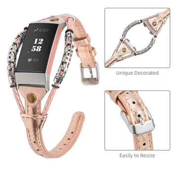 Pravi tanki kožni remen za Fitbit Charge 2 Klasična izmjenjiva podesiva narukvica narukvica metalni priključci za žene za punjenje 2