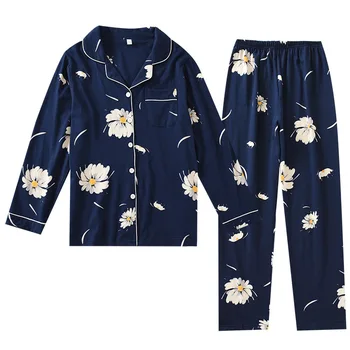 Daisy Print Pamučna Pidžama Žene S Dugim Rukavima Osnovna Odjeća, Odijelo 2021 Proljeće I Jesen Komplet Od Dva Dijela Pidžame Ženska Kućna Odjeća