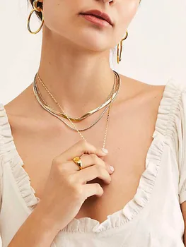 2020 Trendy 4 layers Chain Necklace-Multi Layers Složenom Metal Snake Chain Link Necklace Set