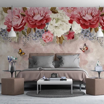 Običaj 3D ručno oslikana biljka cvijet i leptir pastoralna velika freska dnevni boravak blagovaonica spavaća soba dekor zidno slikarstvo desktop