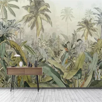 Custom ručno oslikana tropska prašuma je biljka banana list soba dnevni boravak pozadina zidne tapete