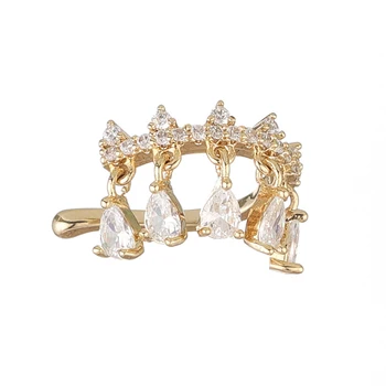 LISM New 14k Real Gold Delicate Kap Crown Charm jedan naušnice za žene cirkonij maleni isječak naušnice vjenčanje luksuzan nakit