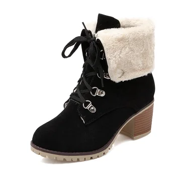 ASUMER Drop shipping 2020 nove ženske čizme kvadratnom peta zimske pliš tople zimske cipele čipka-up umjetne kože čizme i cipele