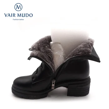 VAIR MUDO zimske čizme cipele debele pete vodootporne platforma topla vuna visoke kvalitete prirodna koža Dama prirodni ShoeDX110