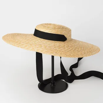 Širokog oboda nautičara 19cm 15cm 10cm polja slamnati šešir ravna žene ljeto Kentucky Derby šešir crno bijeli tape kravata солнцезащитная šešir plaža kapu