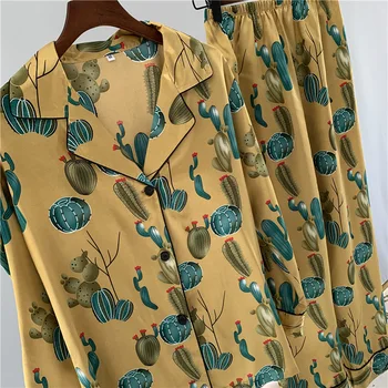 Daeyard 2020 svilene pidžame za žene proljetnih pidžama 2 kom. Komplet ukupna ispis kućna odjeća svilene pidžame dugih rukava pidžama