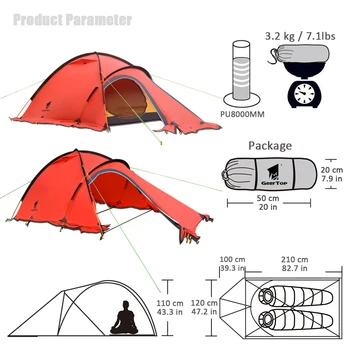 GeerTop Winter Alpine Tent Ultralight Waterproof 2 Person 4 Season Outdoor Mountain Camping Safe Reflect Pojas Hike Tourist