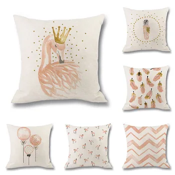 Pink flamingo jastučnicu Akvarel stil pero balon val ispis lanena jastučnica za kauč spavaća soba dekorativni kućni dekor
