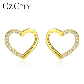 CZCITY čistog srebra 925 naušnice za žene šarmantan šuplje dizajn srca post naušnice nakit Valentinovo poklon