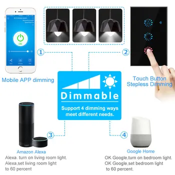 WiFi Dimmer Prekidač Smart Light Touch Switch Dimming kompatibilan sa Amazon Alexa Google Home Dimmable 110V 220V US EU Standard
