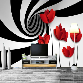 Običaj Zidne tapete crno-bijeli prugasti cvijeće moderni 3D apstraktna geometrija prostora zidno slikarstvo dnevni boravak desktop