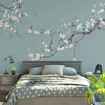 Kineski stil ručno oslikana cvijeća i ptica Kauč na TV-u pozadini 3D slike pozadina moderna spavaća soba dnevni boravak zidno slikarstvo obloge