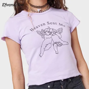 Svakodnevni Ženska T-Shirt Ljubičasta Ispisni O Neck Kratke Tanke Pamučne Majice Ženske Ljetne Majice Odjeća