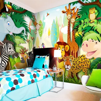 Običaj dječja soba freska desktop 3D crtani šuma pozadine zidne freske spavaća soba foto tapete slikarstvo Park životinja