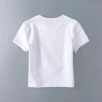 Žene tiskanih Fit obrezivanje u Bijeli t-shirt kratki rukav pamuk crop top