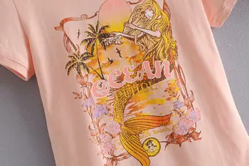 Ružičasta majica za žene sirena ispis tees ljetne majice casual moda ženska t-shirt 2020 ulica odjeća ljeto vestidos