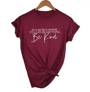 OKOUFEN Be Kind T-shirt Spread Kindness Teacher Poklon Letter Print Pink T Shirt Casual Fashion Women Top Tee Plus Size Drop Ship