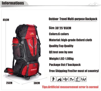 2020 topla veliki 85L vanjski ruksak unisex putovanja višenamjenski planinarskog ruksaka planinarenje velikog kapaciteta naprtnjače kamp torba