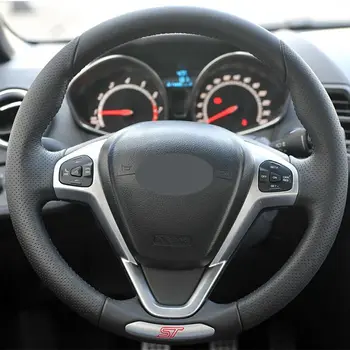 DIY ručne crna soft umjetna koža PU poklopac volana za vozila Ford Fiesta ST 2013-2017 2018