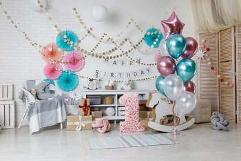 BEIPOTO Pink Baby cake smash background girl 1first year birthday photo background balon party decoarion booth rekvizite B506