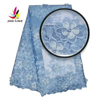 Nigerijski držači tkanine visoke kvalitete nebo plavo vezeni cvjetne čipke i tila tkivo 2019 francuski 3D cvijeće, cvjetne čipke i tila tkivo XZ2555B-3