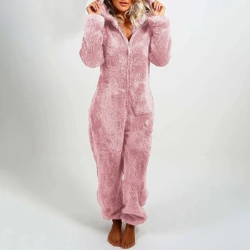 2020 Women Winter Plush Romper Pajamas Long Sleeve Zipper Hooded Thick Warm Jumpsuit Women ' s Clothing пижама za žene