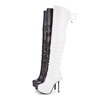 JK Seksi Thigh High Boots On The Platform nabrane cipele na super visoke potpetice Woman Spring Čizme 2018 Plus Size 33-48 Cipela
