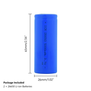 2 kom./lot 26650 3.7 v 5000mah li-ion punjiva baterija korištenje za svjetiljku ICR 26650 Recargable litij baterija Bateria