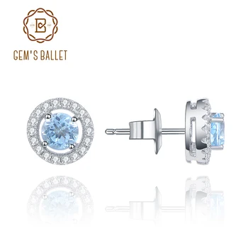GEM s BALLET naušnice roze od 925 sterling srebra prirodni nebo plavi topaz je kamen rođenja Halo naušnice za žene dragulji fin nakit