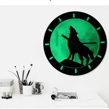 Dekorativni zidni sat svjetleći noćni vuk dnevni boravak kreativni satovi jednostavan moderan dizajn ličnosti spavaća soba viseći satovi