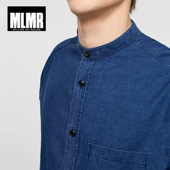 MLMR muška traper košulja sa стоячим ovratnik slobodnog rez svakodnevni muška košulja s dugim rukavima JackJones Muška odjeća | 219105560