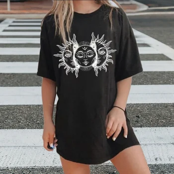 Godišnja žena tees Sunce Mjesec ispis punk stare ženske svakodnevne hip-hop majice veliki veličina slobodne kratkih rukava ženske majice Harajuku
