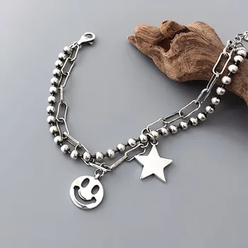 Šuplje smajlić zvijezda pentagram dvostruka tajlandski srebrnu boju narukvica za žene i muškarce fancy Hipster hip-hop nakit SL2235