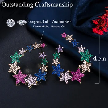 CWWZircons Chic Full Cubic Zirconia Pave Multi Colored Rainbow CZ Big Star naušnice za dame Bohemian Inspired Jewelry CZ737