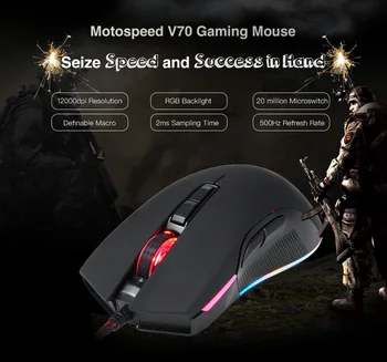 Motospeed V70 USB Wired Man Gaming Mouse Computer RGB miša s više boja i pozadinskim osvjetljenjem za muškarce i žene