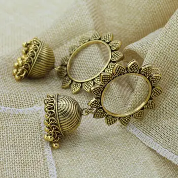 Gypsy Vintage Gold Metal Sunflower Kap naušnice za žene češki Indijski Jhumka nakit zvona sa Drop naušnice