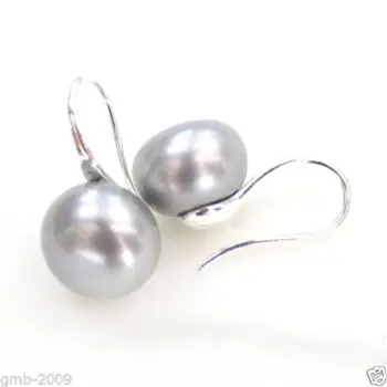 Topla rasprodaja novi stil >>>>>>>>>> 11-12 mm pravi prirodni srebrno siva slatkovodni biseri srebra naušnice