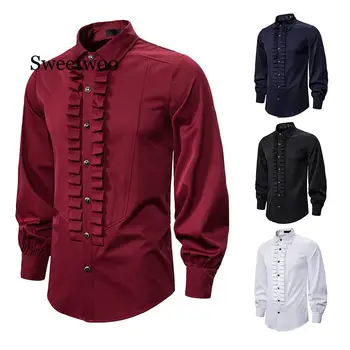 Gotička Steampunk Košulja Muška Moda Ukrašen Nabrane Klasicni Victorian Renesanse Košulje MensParty Bluza