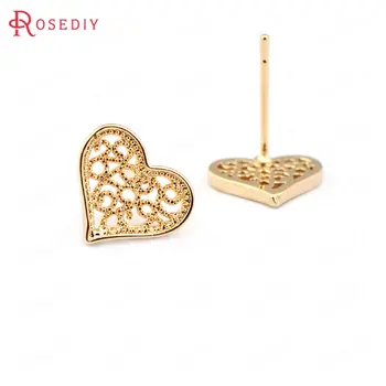 (33716)10шт srce 10.5*9 mm 24K zlata u boji mesinga srce naušnice dugmad visoko kvalitetne Diy nakit zaključke pribor