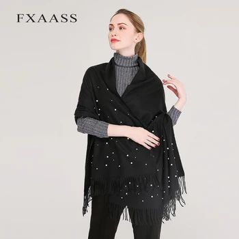 FXAASS novu Jesen / Zima vuneni šal ženska moda veliki šal luksuzni kićanka kašmir šalove biseri čvrste пашмины na veliko