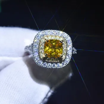 Luksuzni Bling Veliki Gorski Kristal Kristal Trg Oblik Srca Podesiva Otvoreni Prsten Prijedlog Simulacija Crystal Vjenčano Prstenje Poklon