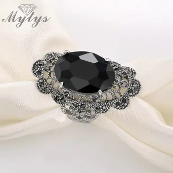 Mytys berba cvijet prsten starinski stil Crna Crystal punk-dizajn Ovalni veliki crystal prsten za žene R1037